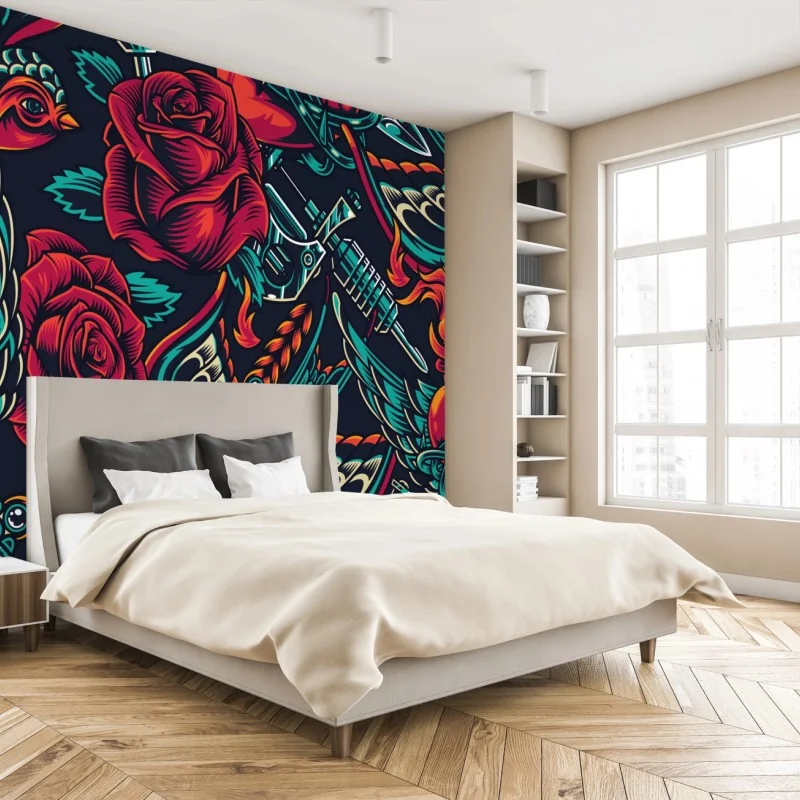 Fototapeta odważny wzór tatuażu z różami – Wallissimo® Fototapeta odważny wzór tatuażu z różami – Wallissimo®