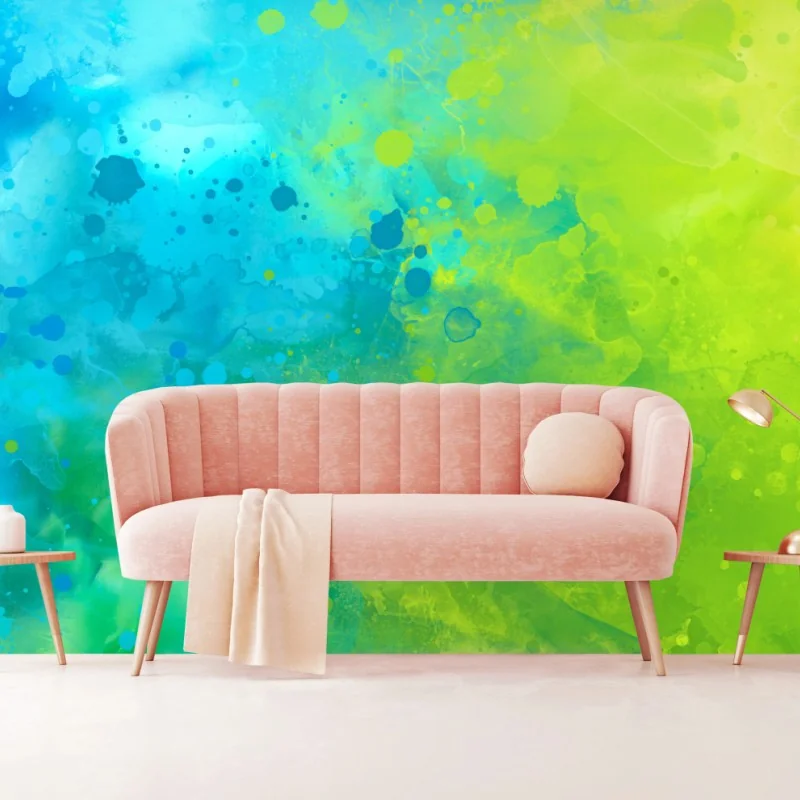 Fototapeta intensywna turkusowa akwarela z akcentem limonkowym – Wallissimo® Fototapeta intensywna turkusowa akwarela z akcentem limonkowym – Wallissimo®