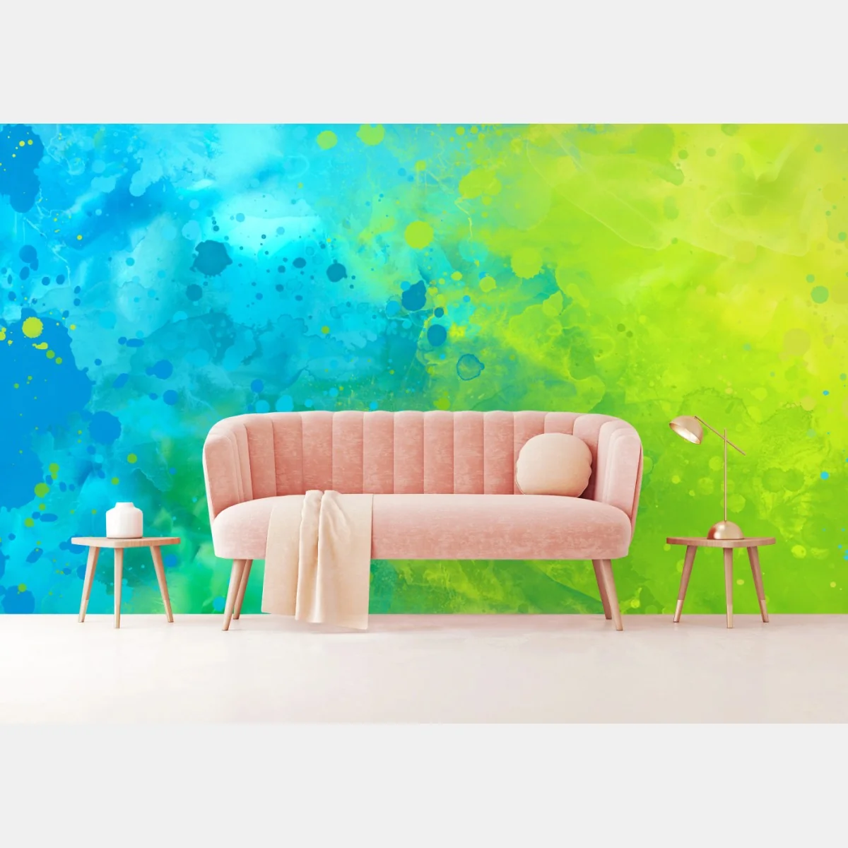 Fototapeta intensywna turkusowa akwarela z akcentem limonkowym – Wallissimo® Fototapeta intensywna turkusowa akwarela z akcentem limonkowym – Wallissimo®