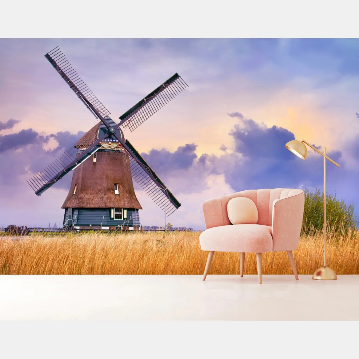 Fototapeta historyczny wiatrak na złotych polach – Wallissimo® Fototapeta historyczny wiatrak na złotych polach – Wallissimo®