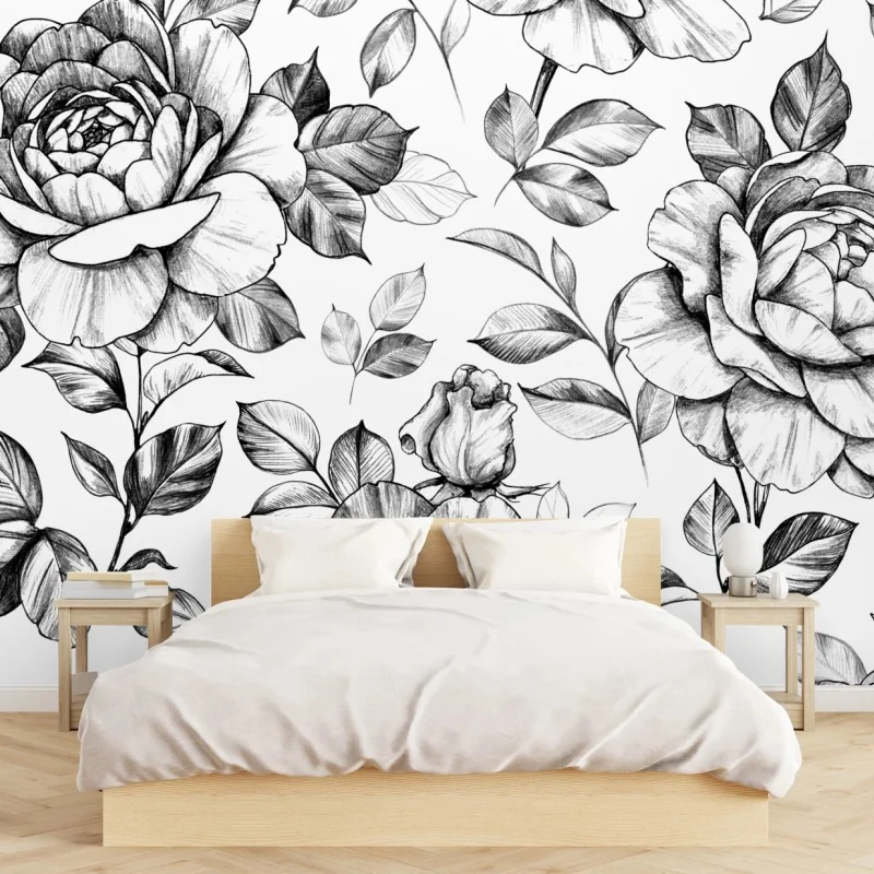 Fototapeta ręcznie rysowany wzór róż – Wallissimo® Fototapeta ręcznie rysowany wzór róż – Wallissimo®