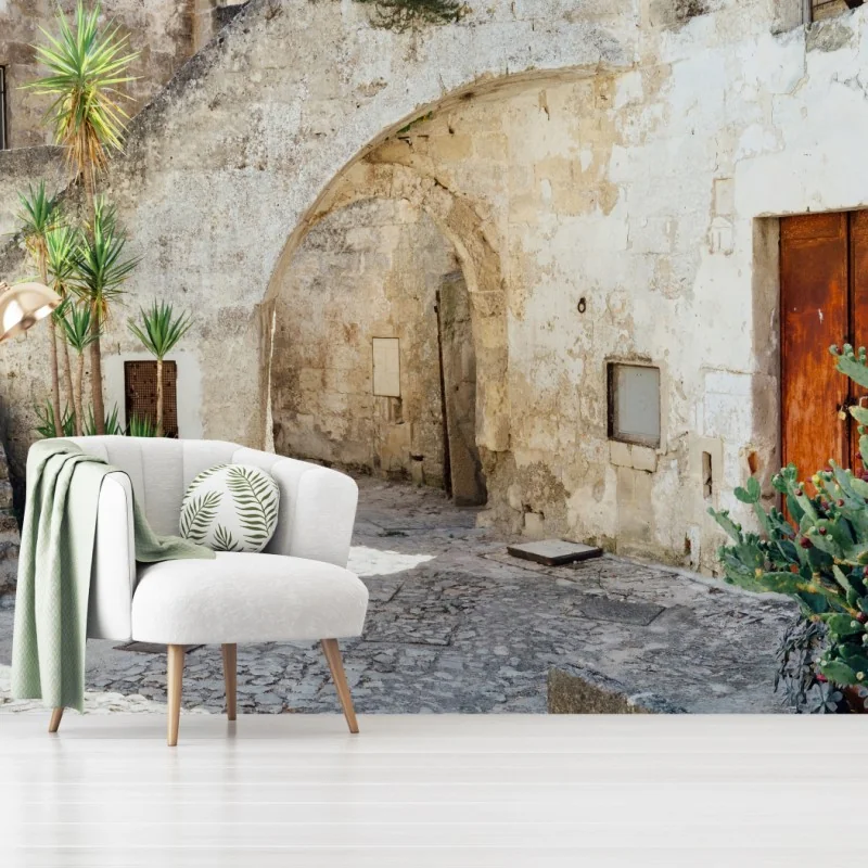 Fototapeta śródziemnomorski kamienny dziedziniec z łukiem – Wallissimo® Fototapeta śródziemnomorski kamienny dziedziniec z łukiem – Wallissimo®