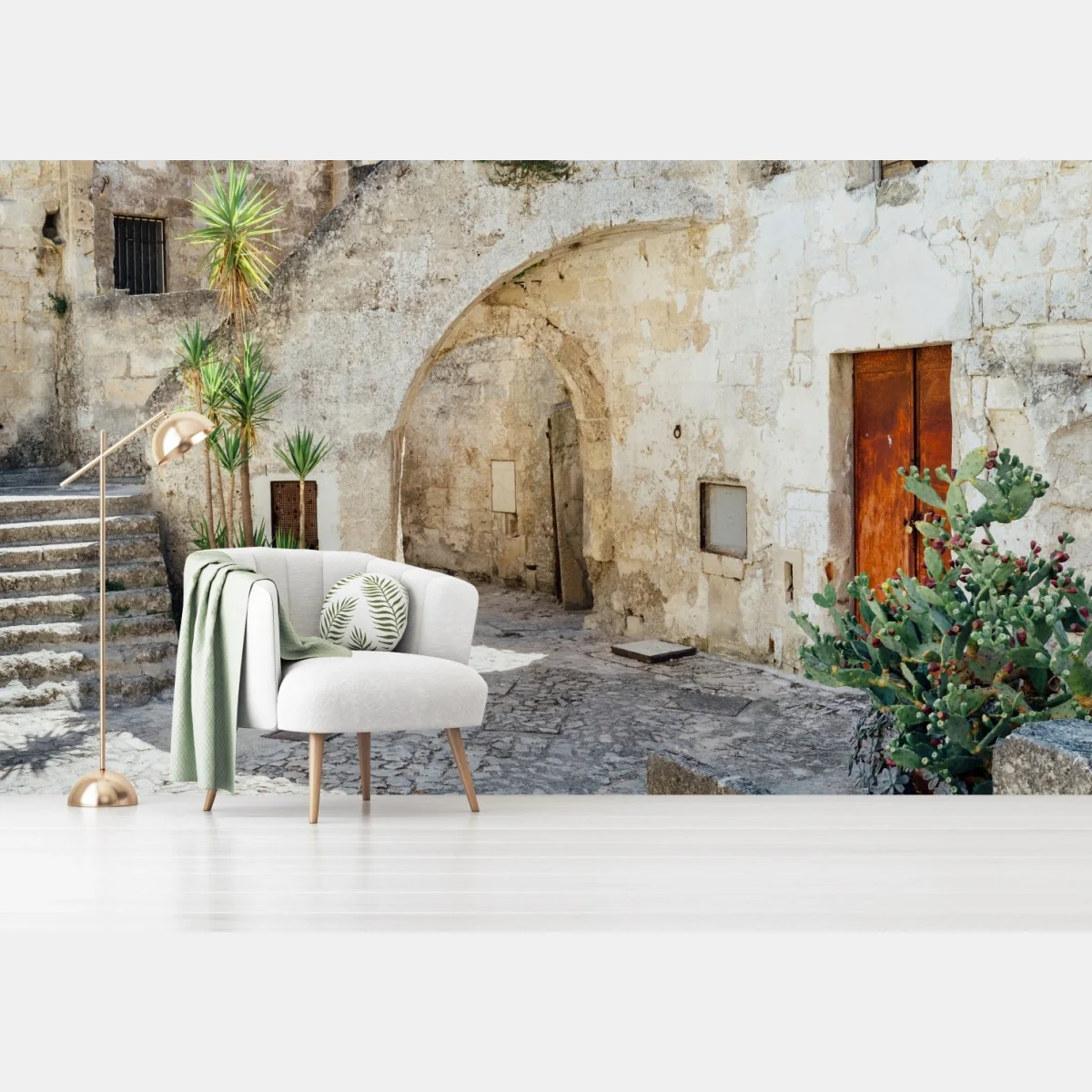 Fototapeta śródziemnomorski kamienny dziedziniec z łukiem – Wallissimo® Fototapeta śródziemnomorski kamienny dziedziniec z łukiem – Wallissimo®