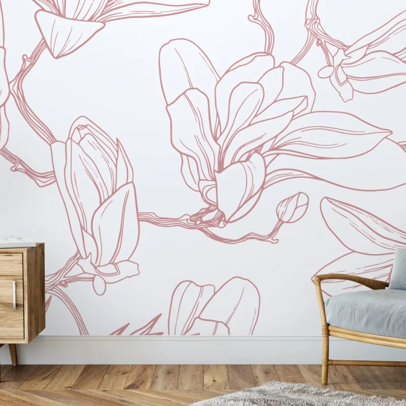 Fototapeta delikatny wzór magnolii w miękkim różu – Wallissimo® Fototapeta delikatny wzór magnolii w miękkim różu – Wallissimo®