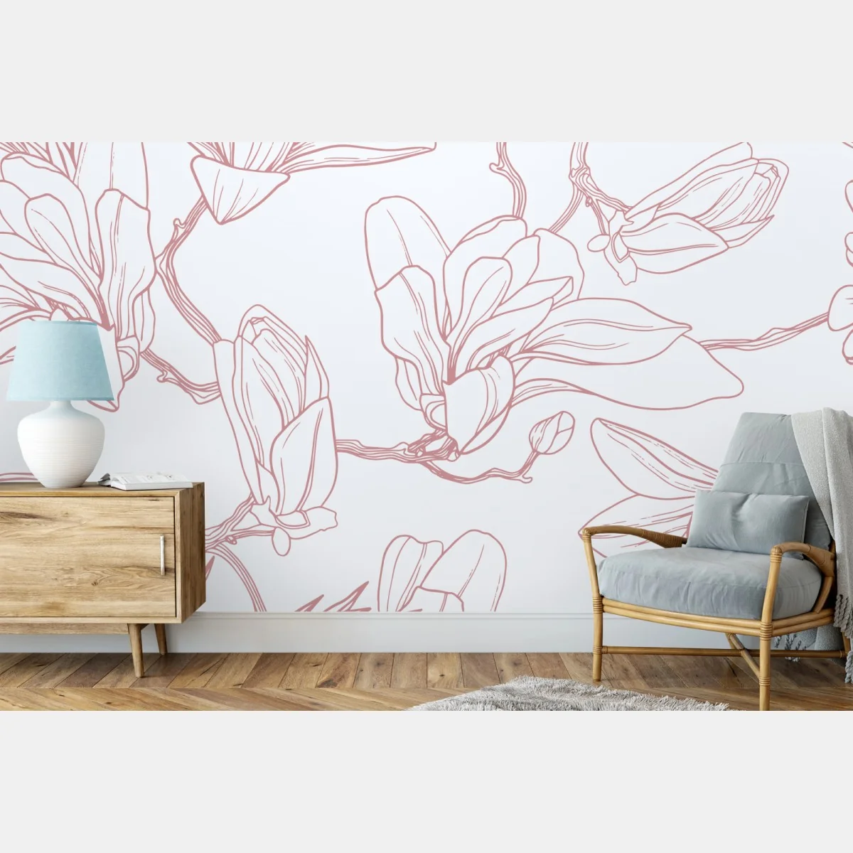 Fototapeta delikatny wzór magnolii w miękkim różu – Wallissimo® Fototapeta delikatny wzór magnolii w miękkim różu – Wallissimo®
