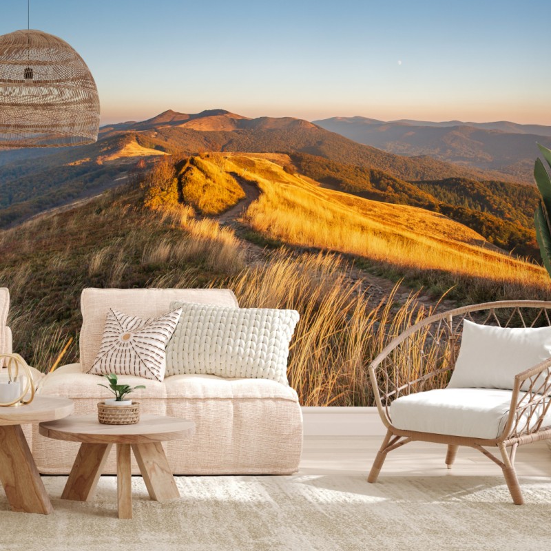 Fototapeta złota grzęda górska o zachodzie słońca – Wallissimo® Fototapeta złota grzęda górska o zachodzie słońca – Wallissimo®