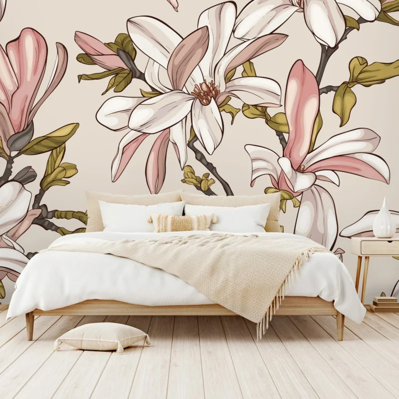 Fototapeta pastelowe magnolie na beżowym tle – Wallissimo® Fototapeta pastelowe magnolie na beżowym tle – Wallissimo®