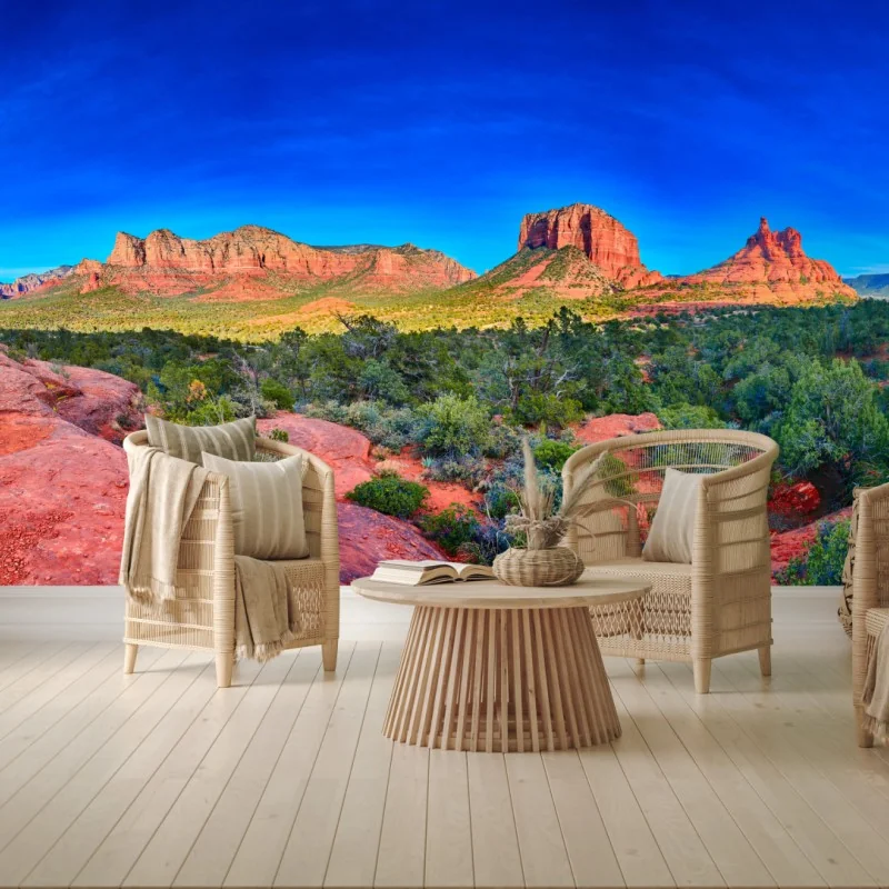 Fototapeta panoramiczny widok na Bell Rock i Courthouse Butte, Sedona – Wallissimo® Fototapeta panoramiczny widok na Bell Rock i Courthouse Butte, Sedona – Wallissimo®