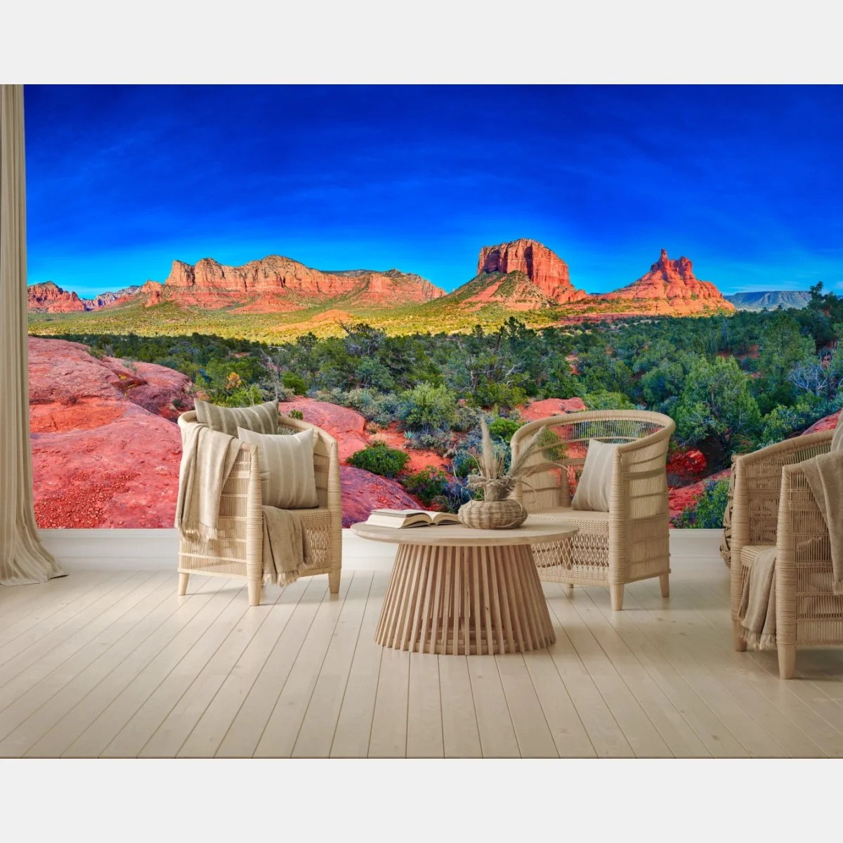 Fototapeta panoramiczny widok na Bell Rock i Courthouse Butte, Sedona – Wallissimo® Fototapeta panoramiczny widok na Bell Rock i Courthouse Butte, Sedona – Wallissimo®