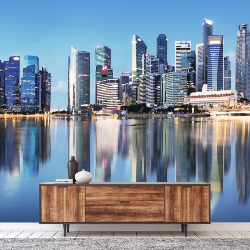 Fototapeta nowoczesna panorama miasta odbita w wodzie – Wallissimo® Fototapeta nowoczesna panorama miasta odbita w wodzie – Wallissimo®