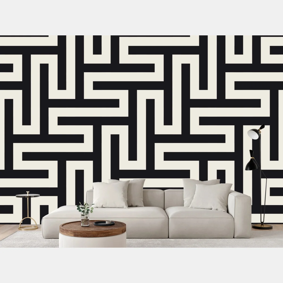 Fototapeta geometryczny wzór labiryntu w beżu i czerni – Wallissimo® Fototapeta geometryczny wzór labiryntu w beżu i czerni – Wallissimo®