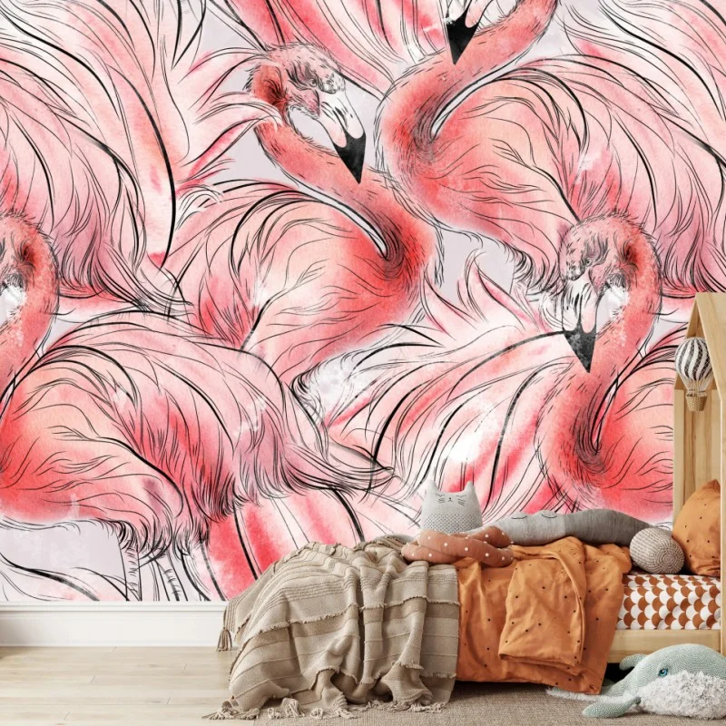 Fototapeta akwarelowy wzór z flamingami – Wallissimo®