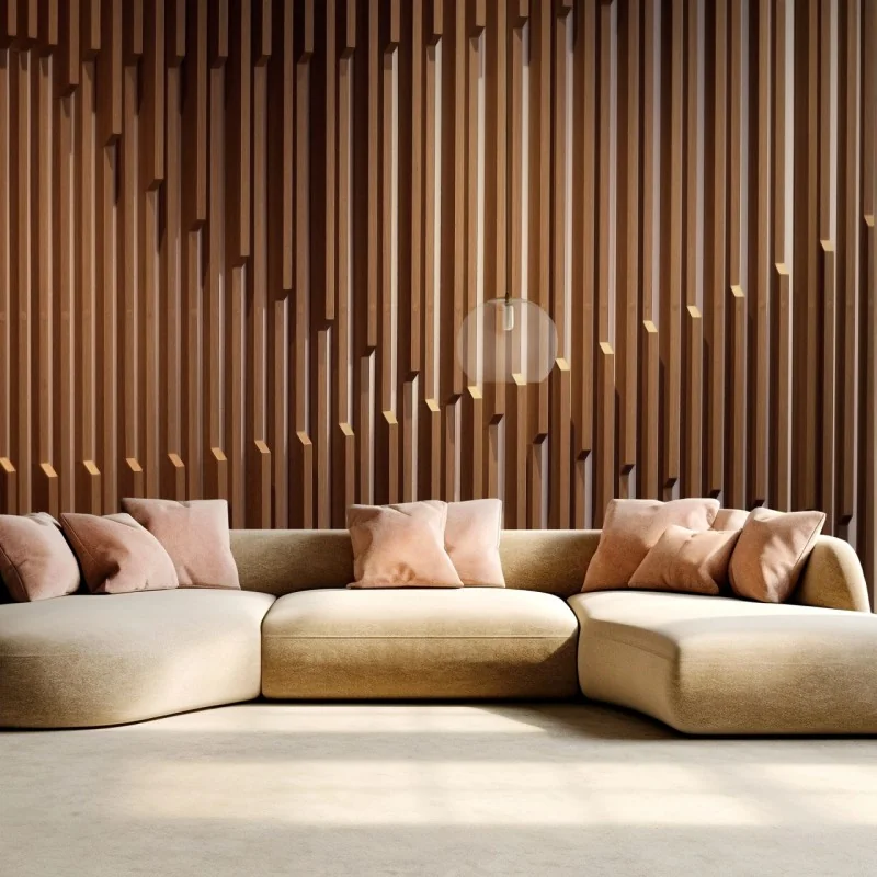 Fototapeta ciepły wzór drewnianych lameli na ścianę – Wallissimo® Fototapeta ciepły wzór drewnianych lameli na ścianę – Wallissimo®