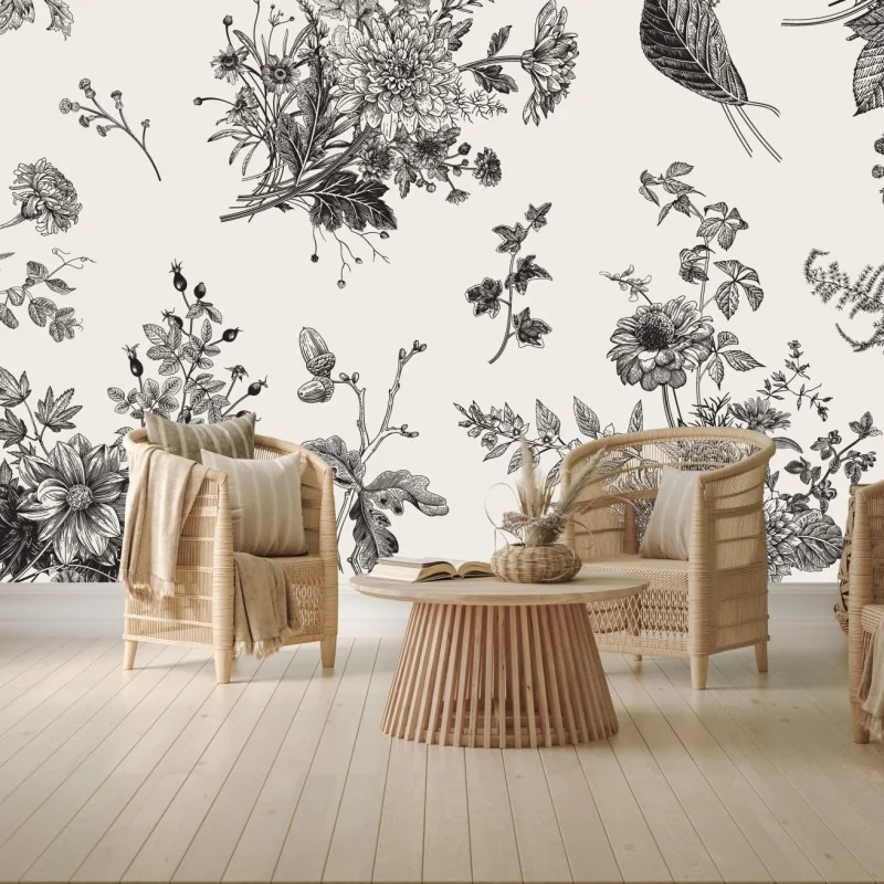 Fototapeta klasyczny czarno-biały wzór kwiatowy – Wallissimo® Fototapeta klasyczny czarno-biały wzór kwiatowy – Wallissimo®