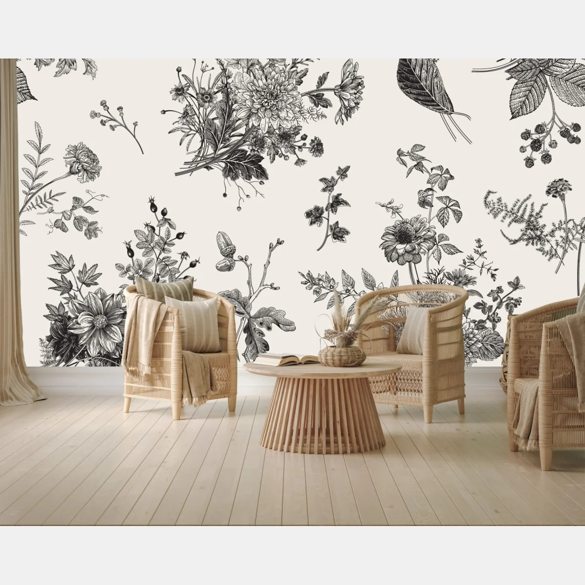 Fototapeta klasyczny czarno-biały wzór kwiatowy – Wallissimo® Fototapeta klasyczny czarno-biały wzór kwiatowy – Wallissimo®