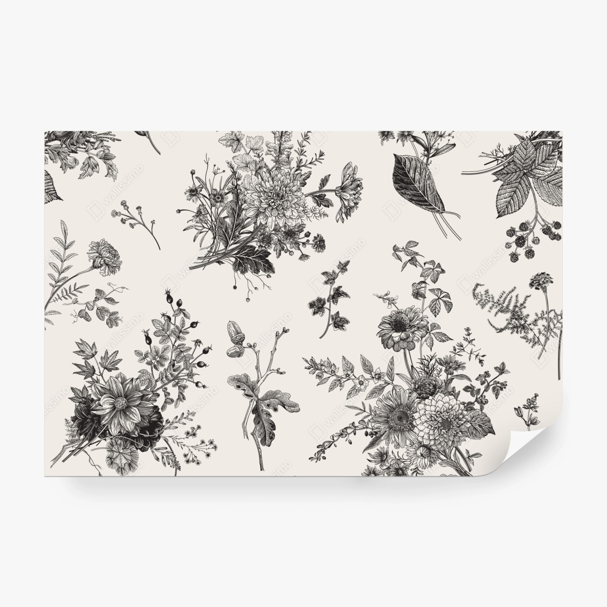 Fototapeta klasyczny czarno-biały wzór kwiatowy – Wallissimo® Fototapeta klasyczny czarno-biały wzór kwiatowy – Wallissimo®