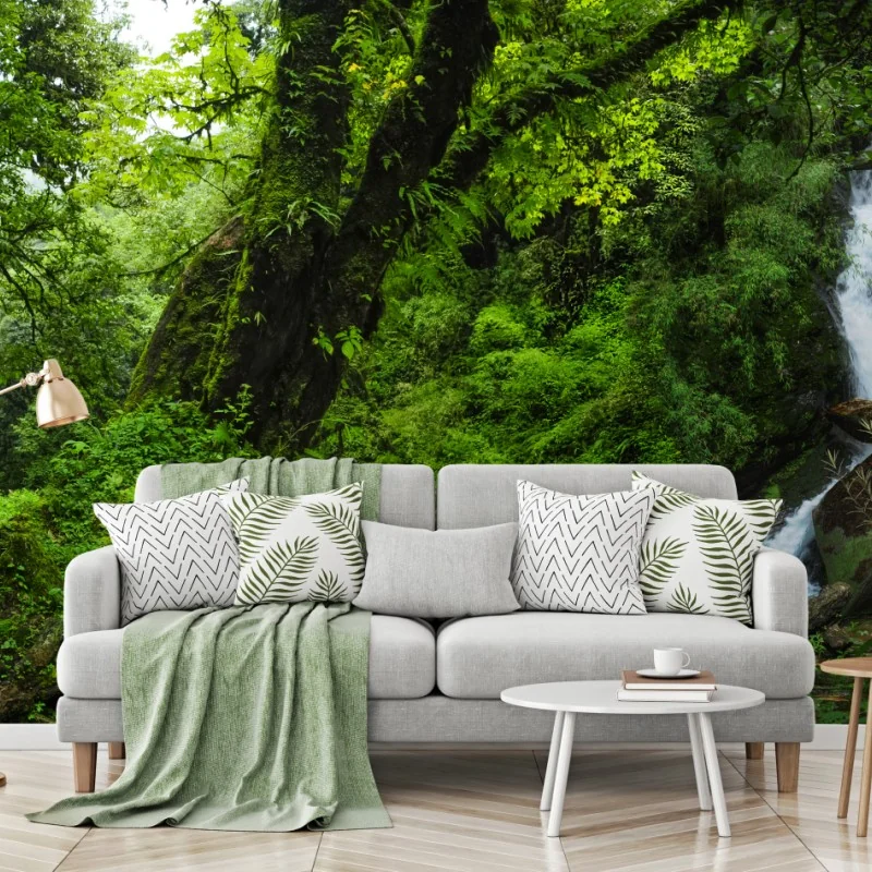 Fototapeta bujny zielony wodospad w lesie – Wallissimo® Fototapeta bujny zielony wodospad w lesie – Wallissimo®