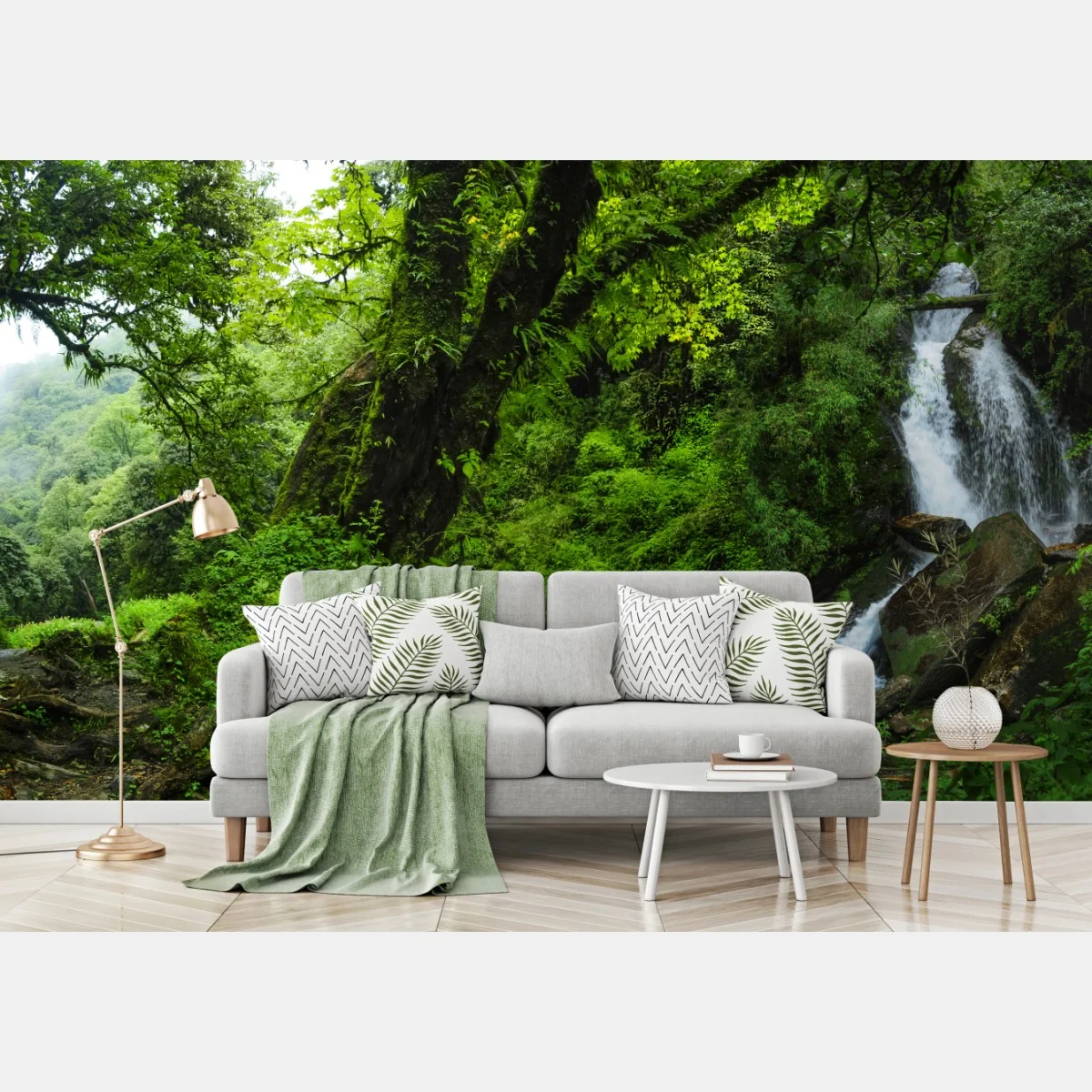 Fototapeta bujny zielony wodospad w lesie – Wallissimo® Fototapeta bujny zielony wodospad w lesie – Wallissimo®