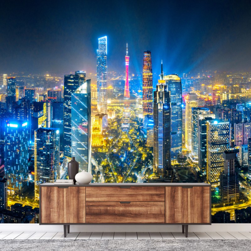 Fototapeta nocna panorama skyline Guangzhou – Wallissimo® Fototapeta nocna panorama skyline Guangzhou – Wallissimo®