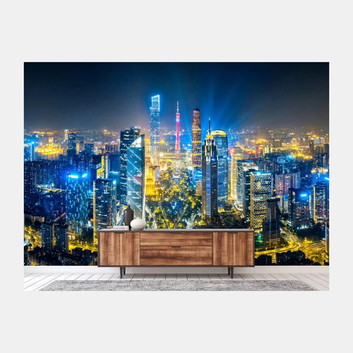 Fototapeta nocna panorama skyline Guangzhou – Wallissimo® Fototapeta nocna panorama skyline Guangzhou – Wallissimo®