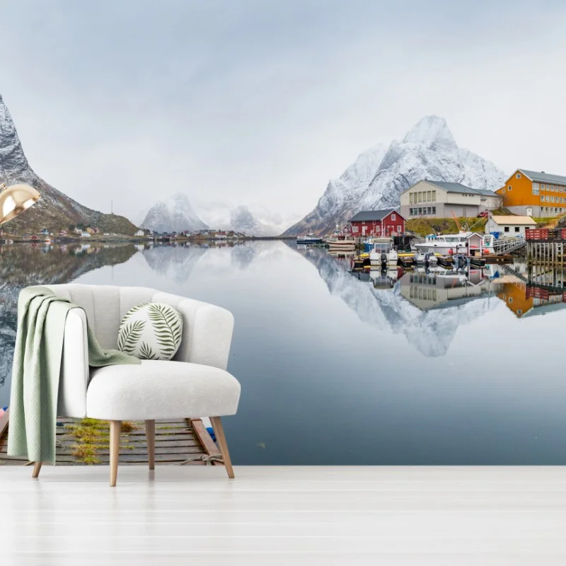 Fototapeta spokojna panorama górskiego fiordu – Wallissimo® Fototapeta spokojna panorama górskiego fiordu – Wallissimo®