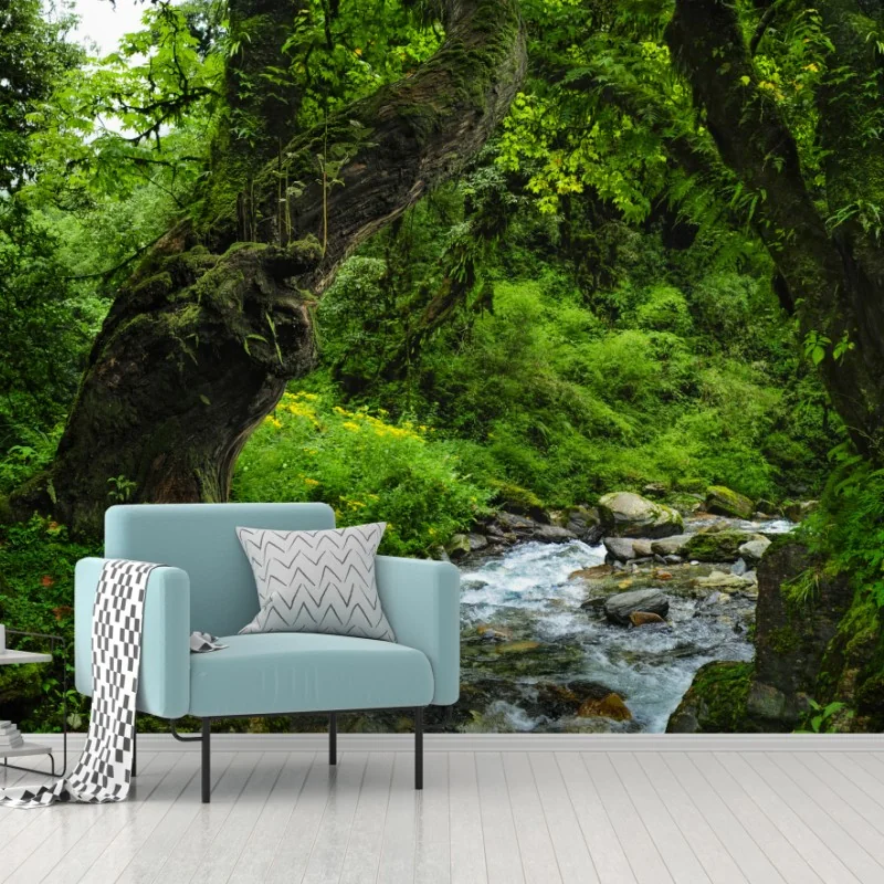 Fototapeta mszysty leśny strumień panorama – Wallissimo® Fototapeta mszysty leśny strumień panorama – Wallissimo®