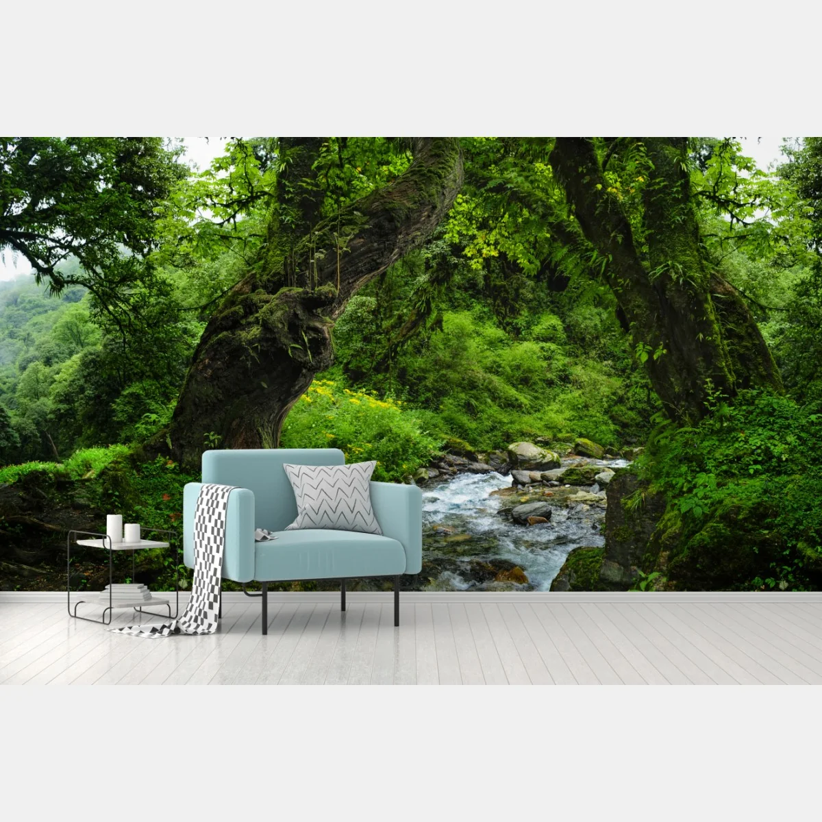 Fototapeta mszysty leśny strumień panorama – Wallissimo® Fototapeta mszysty leśny strumień panorama – Wallissimo®