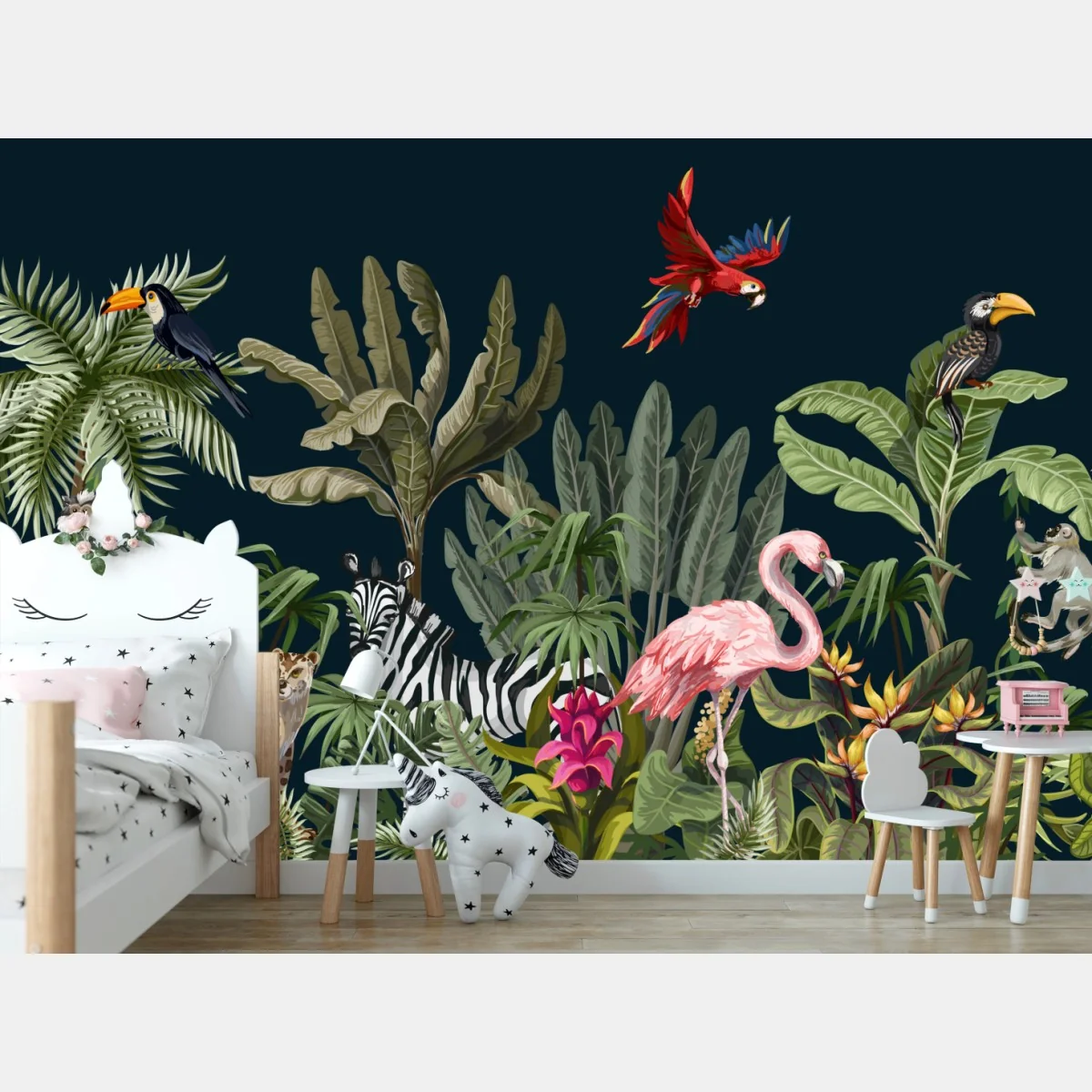 Fototapeta tropikalna scena dżungli z dziką fauną – Wallissimo® Fototapeta tropikalna scena dżungli z dziką fauną – Wallissimo®