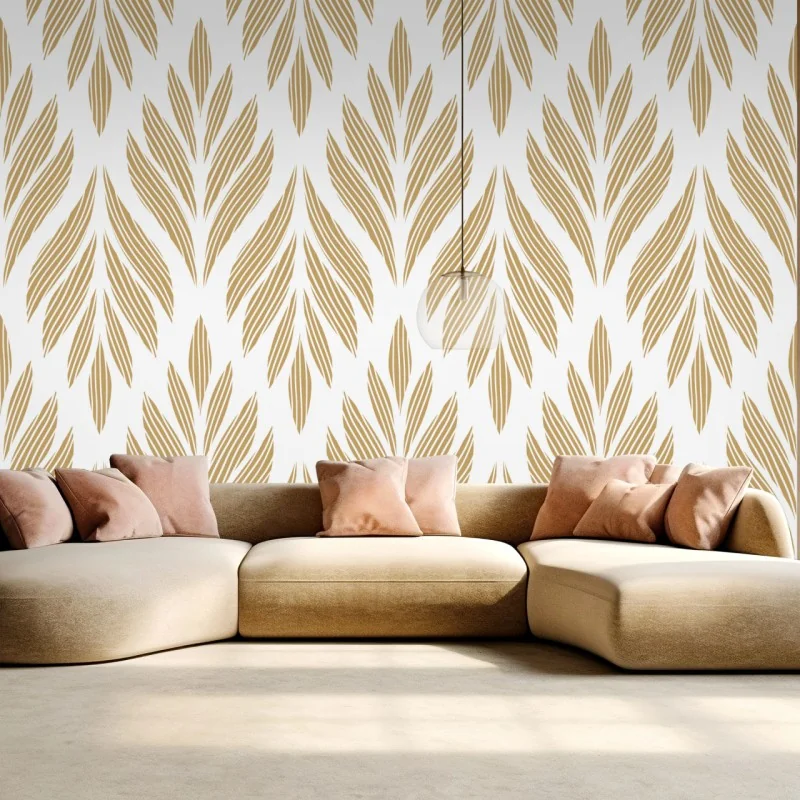 Fototapeta złoty wzór liści - bezszwowy motyw – Wallissimo® Fototapeta złoty wzór liści - bezszwowy motyw – Wallissimo®