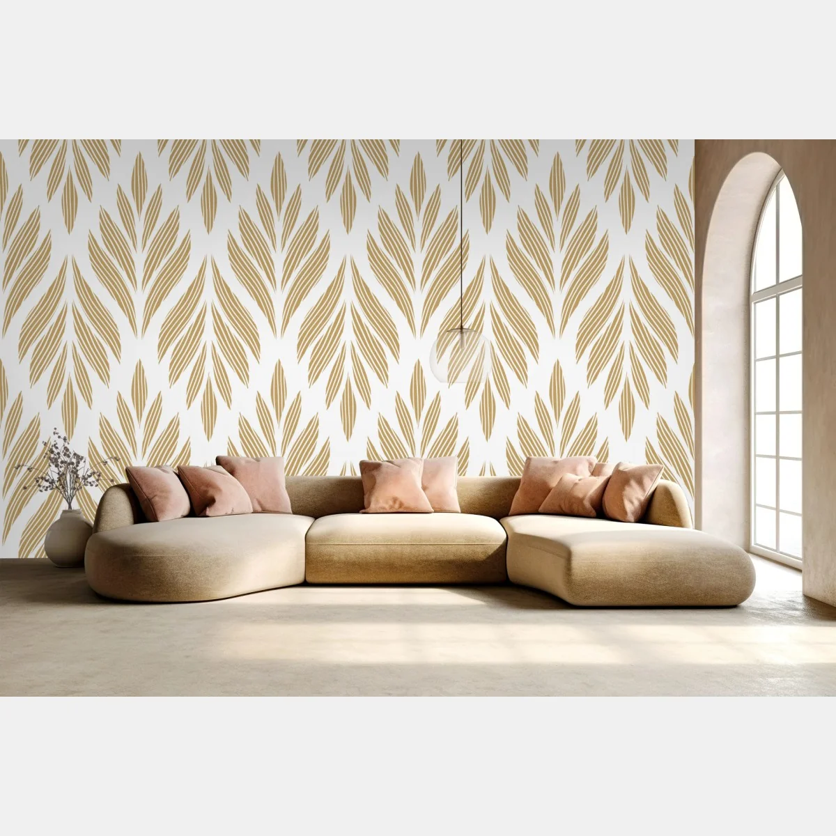 Fototapeta złoty wzór liści - bezszwowy motyw – Wallissimo® Fototapeta złoty wzór liści - bezszwowy motyw – Wallissimo®