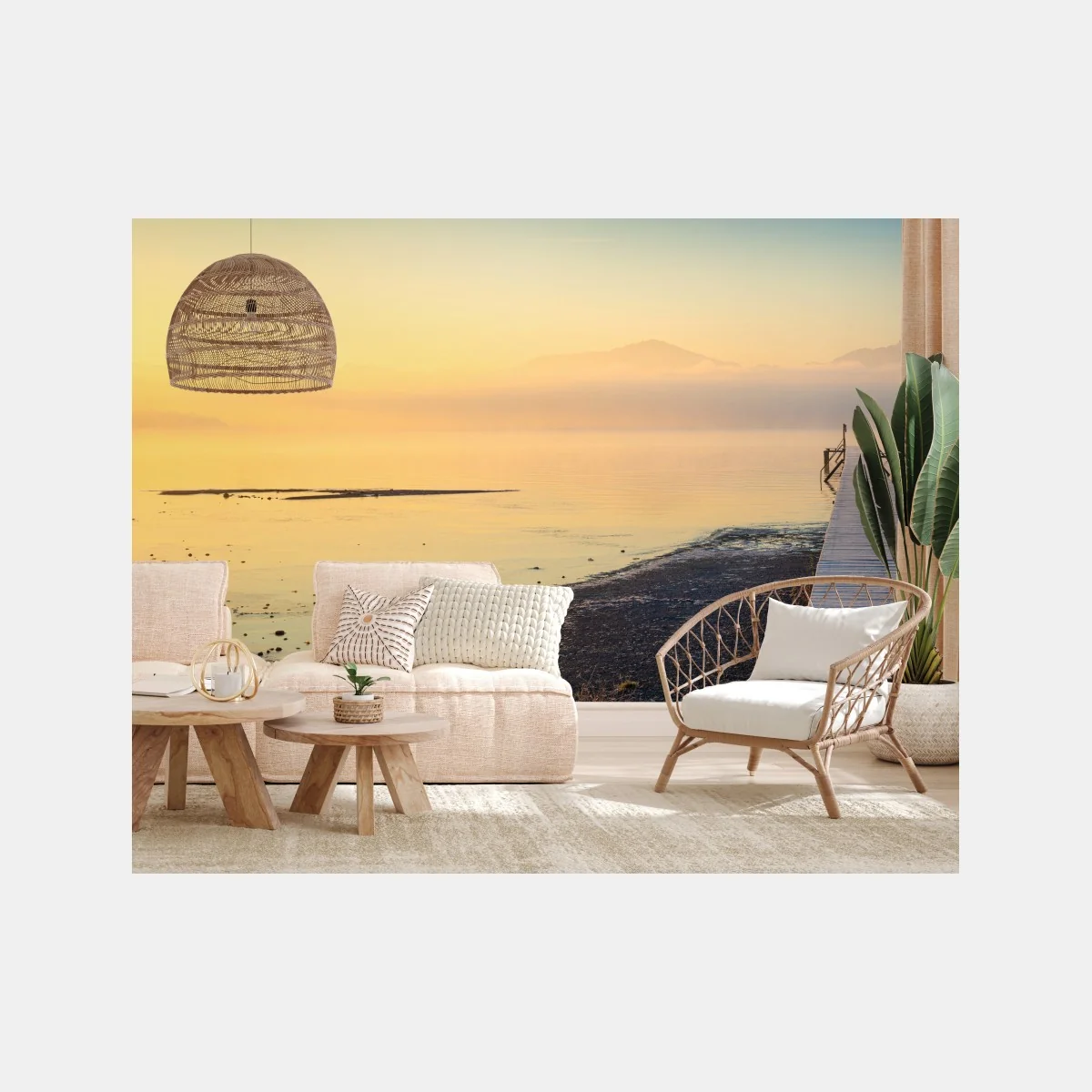 Fototapeta mglisty wschód nad drewnianym molo – Wallissimo® Fototapeta mglisty wschód nad drewnianym molo – Wallissimo®