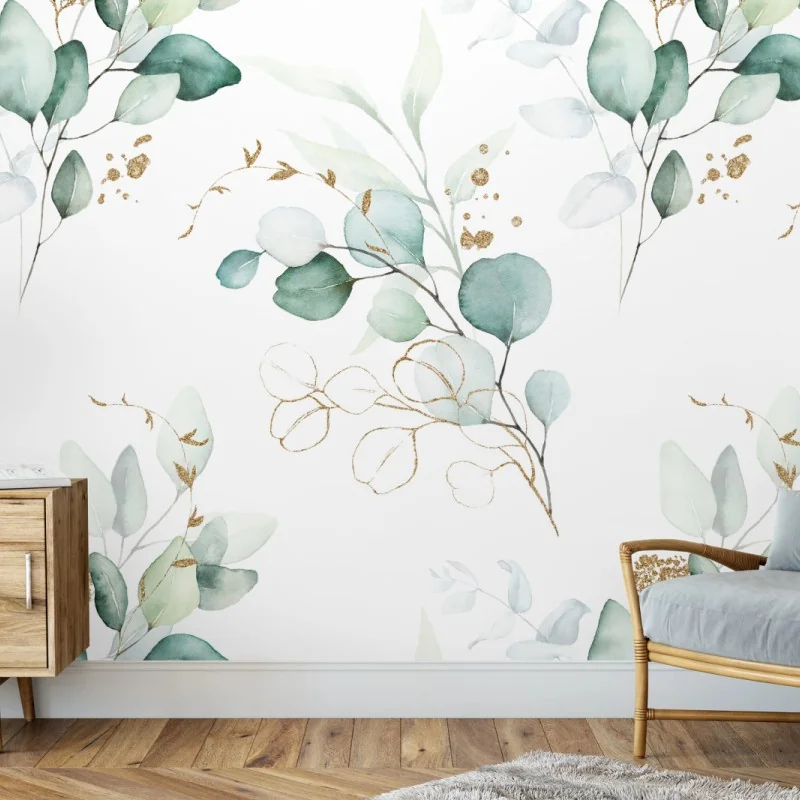 Fototapeta akwarelowy wzór eukaliptusa w zieleni – Wallissimo®