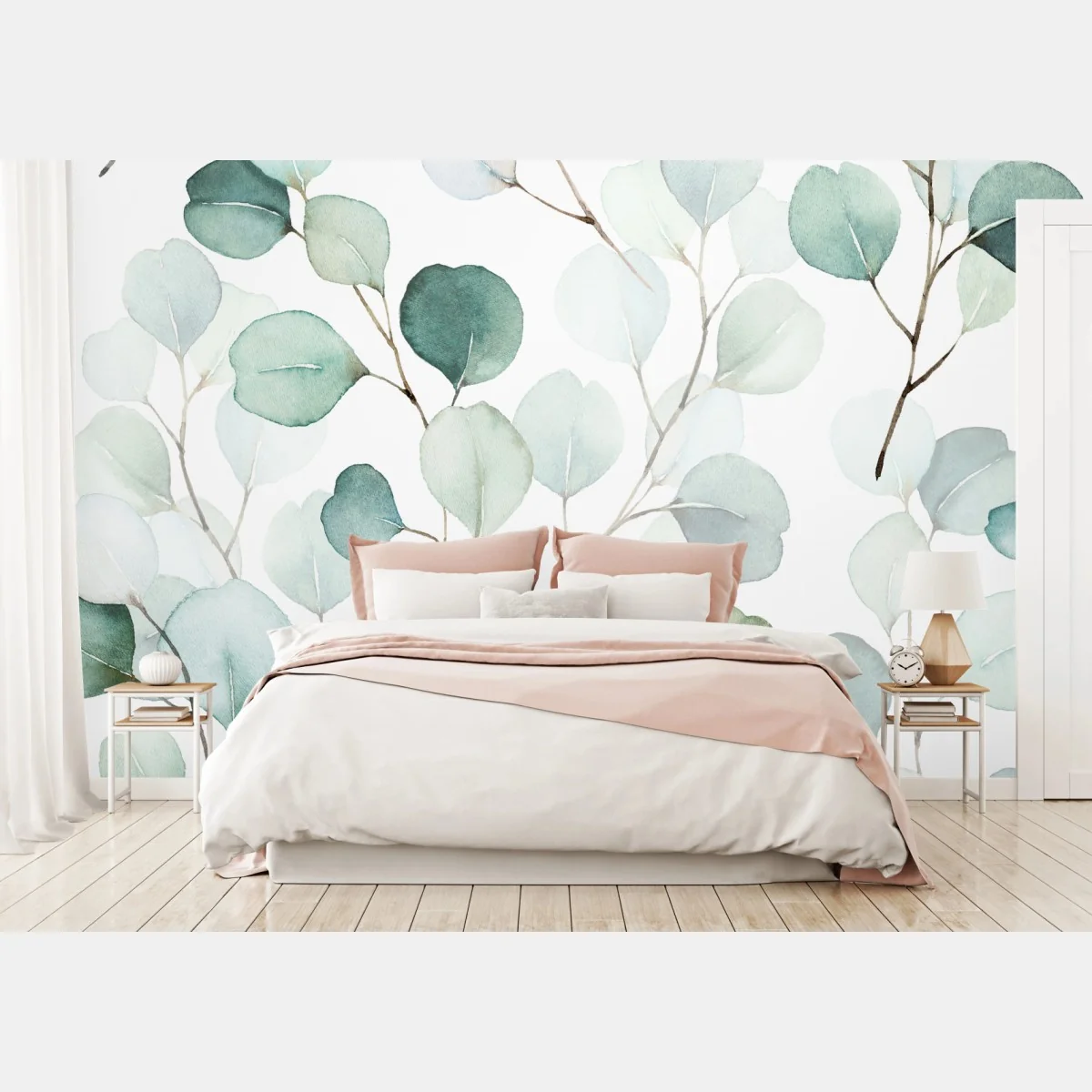 Fototapeta delikatny wzór liści eukaliptusa w akwareli – Wallissimo® Fototapeta delikatny wzór liści eukaliptusa w akwareli – Wallissimo®