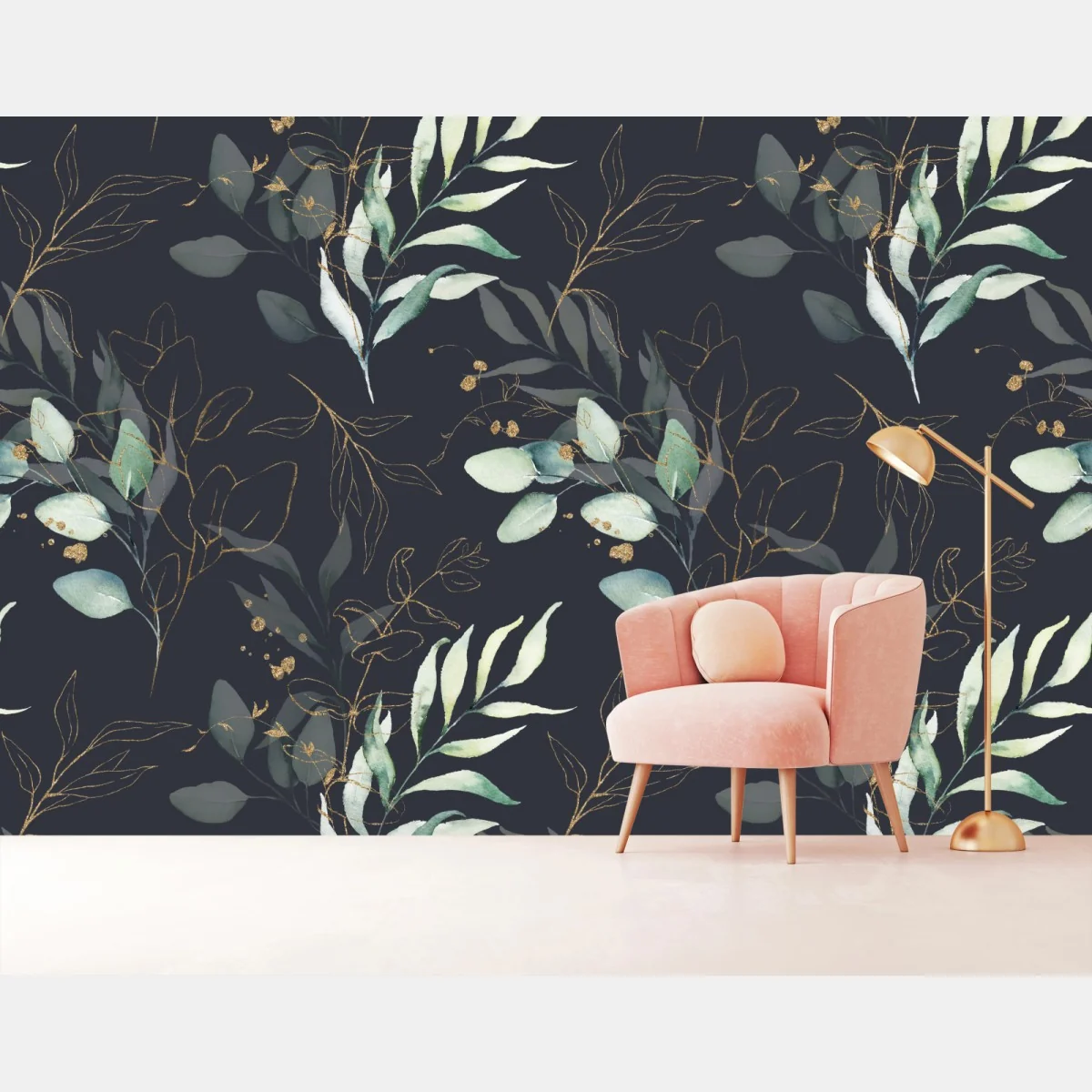 Fototapeta akwarelowe liście eukaliptusa na ciemnym tle – Wallissimo®