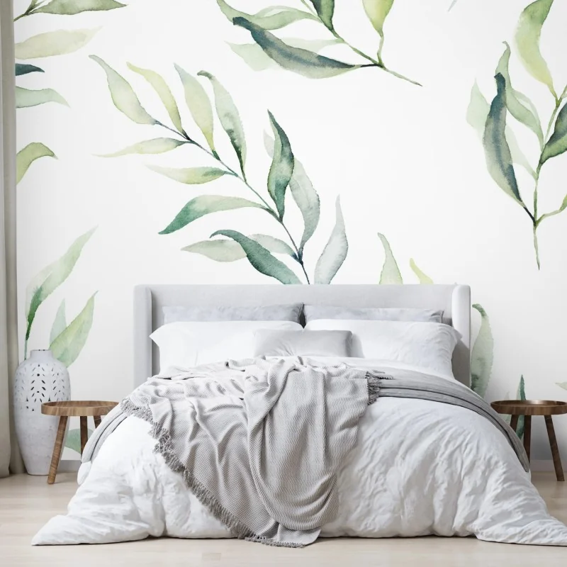 Fototapeta delikatny akwarelowy wzór z liśćmi eukaliptusa – Wallissimo®