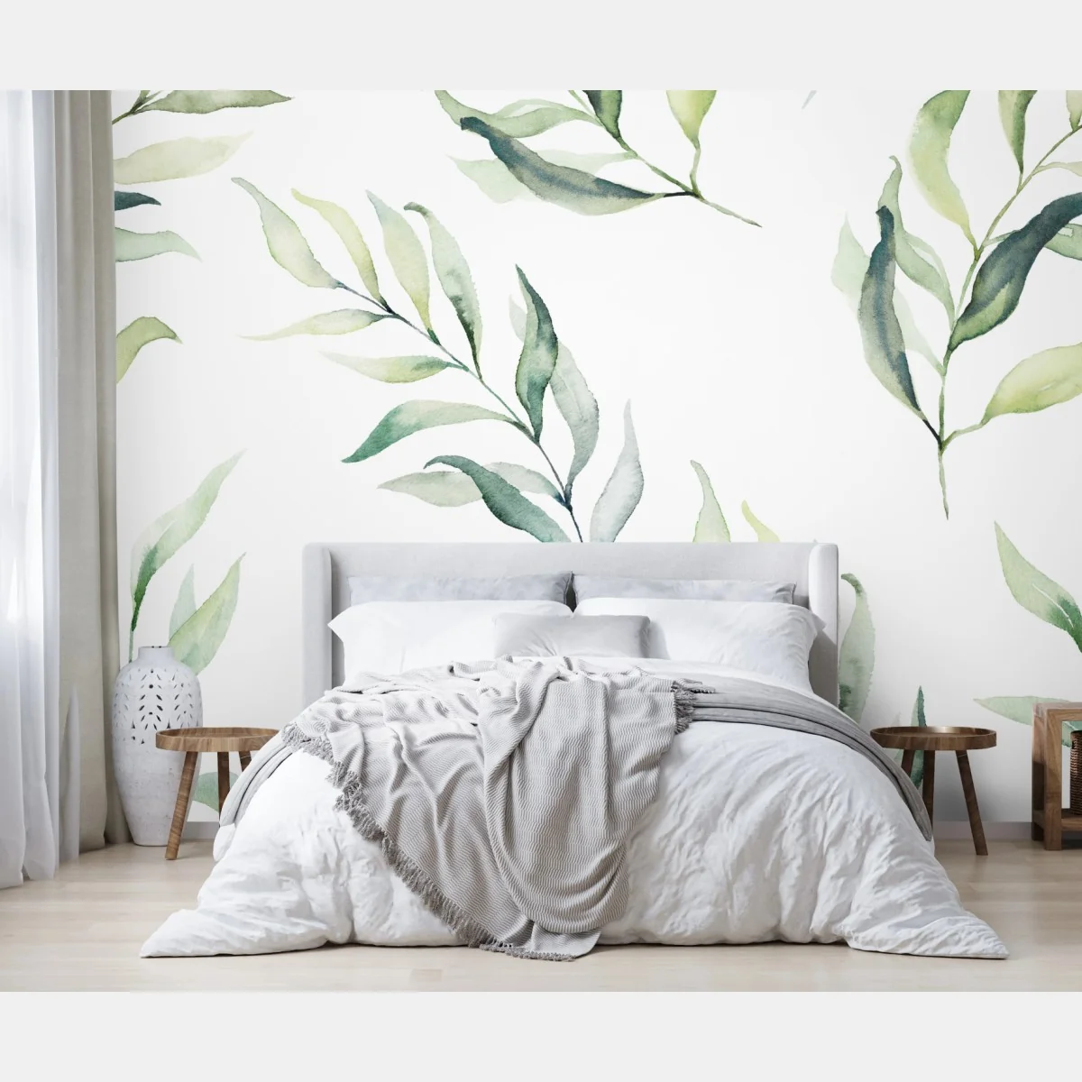 Fototapeta delikatny akwarelowy wzór z liśćmi eukaliptusa – Wallissimo®