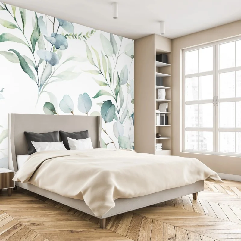 Fototapeta akwarelowy wzór eukaliptusa i liści – Wallissimo®