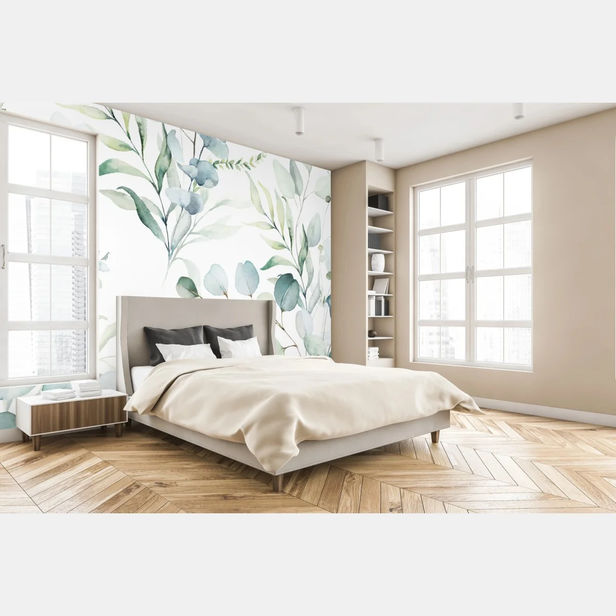 Fototapeta akwarelowy wzór eukaliptusa i liści – Wallissimo®