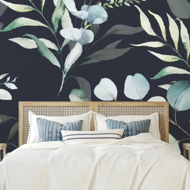 Fototapeta wzór botaniczny eukaliptusa w akwareli na ciemnym tle – Wallissimo® Fototapeta wzór botaniczny eukaliptusa w akwareli na ciemnym tle – Wallissimo®