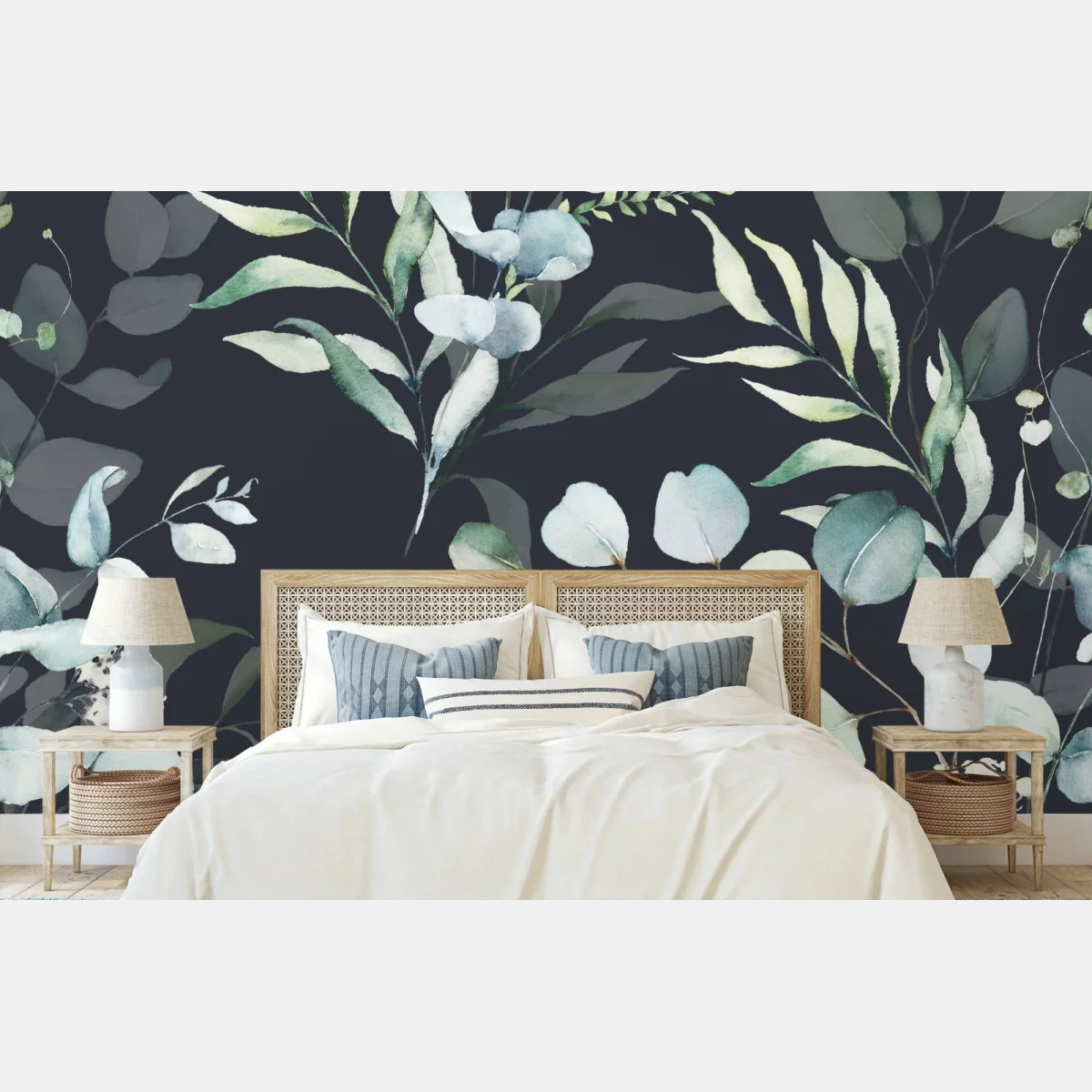 Fototapeta wzór botaniczny eukaliptusa w akwareli na ciemnym tle – Wallissimo® Fototapeta wzór botaniczny eukaliptusa w akwareli na ciemnym tle – Wallissimo®