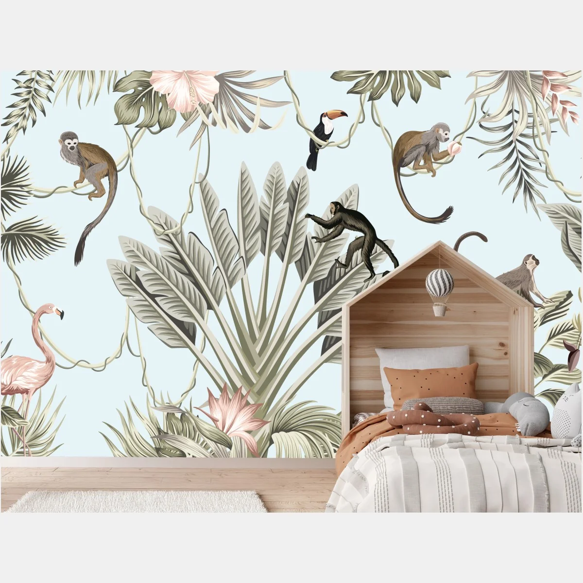 Fototapeta pastelowy wzór dżungli z zwierzętami – Wallissimo® Fototapeta pastelowy wzór dżungli z zwierzętami – Wallissimo®