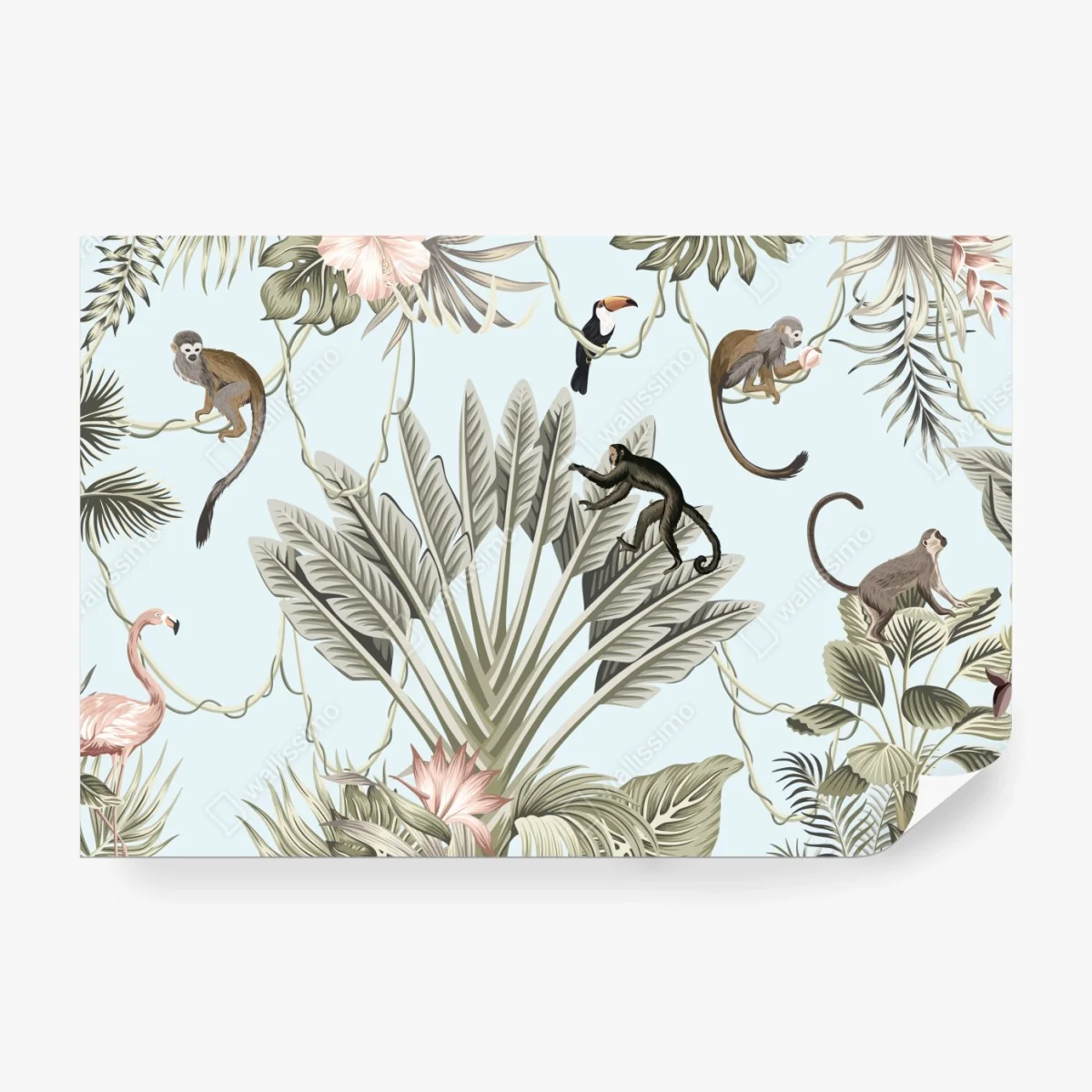 Fototapeta pastelowy wzór dżungli z zwierzętami – Wallissimo® Fototapeta pastelowy wzór dżungli z zwierzętami – Wallissimo®