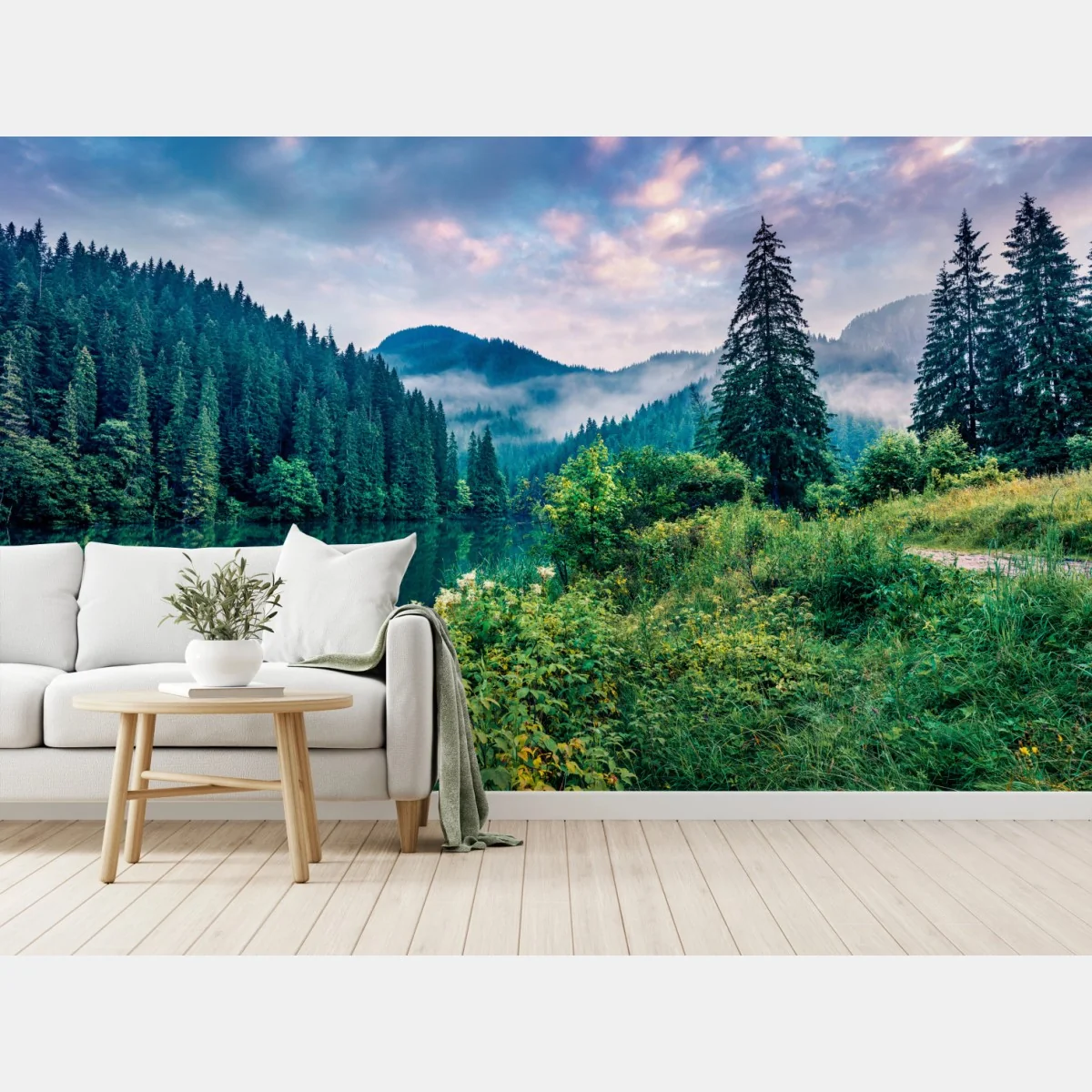 Fototapeta mglisty wschód słońca nad Lacu Rosu – Wallissimo® Fototapeta mglisty wschód słońca nad Lacu Rosu – Wallissimo®