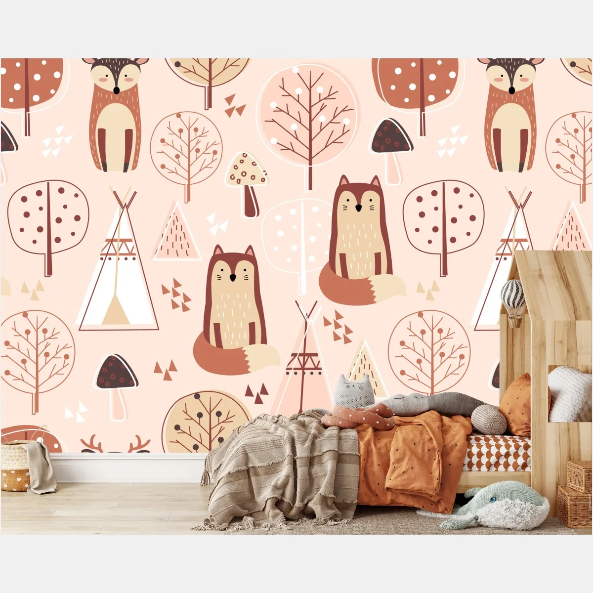 Fototapeta wzór z lisami do pokoju dziecięcego – Wallissimo®