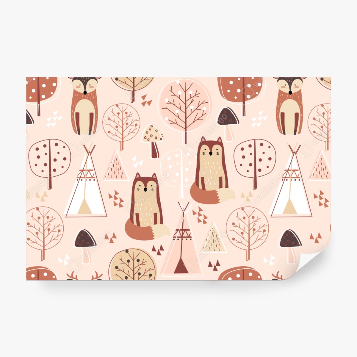Fototapeta wzór z lisami do pokoju dziecięcego – Wallissimo®