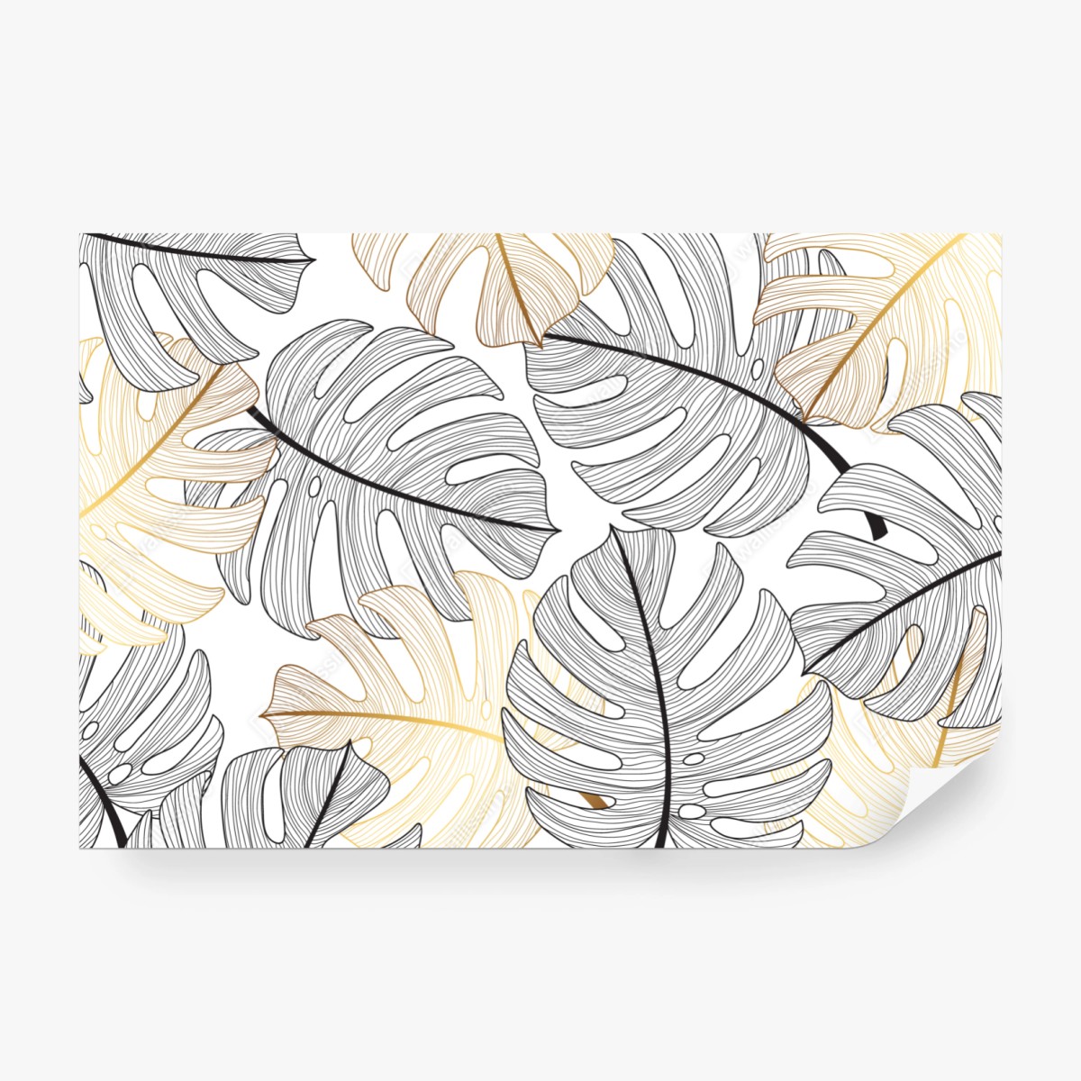 Fototapeta wzór liści monstera ze złotymi akcentami – Wallissimo® Fototapeta wzór liści monstera ze złotymi akcentami – Wallissimo®