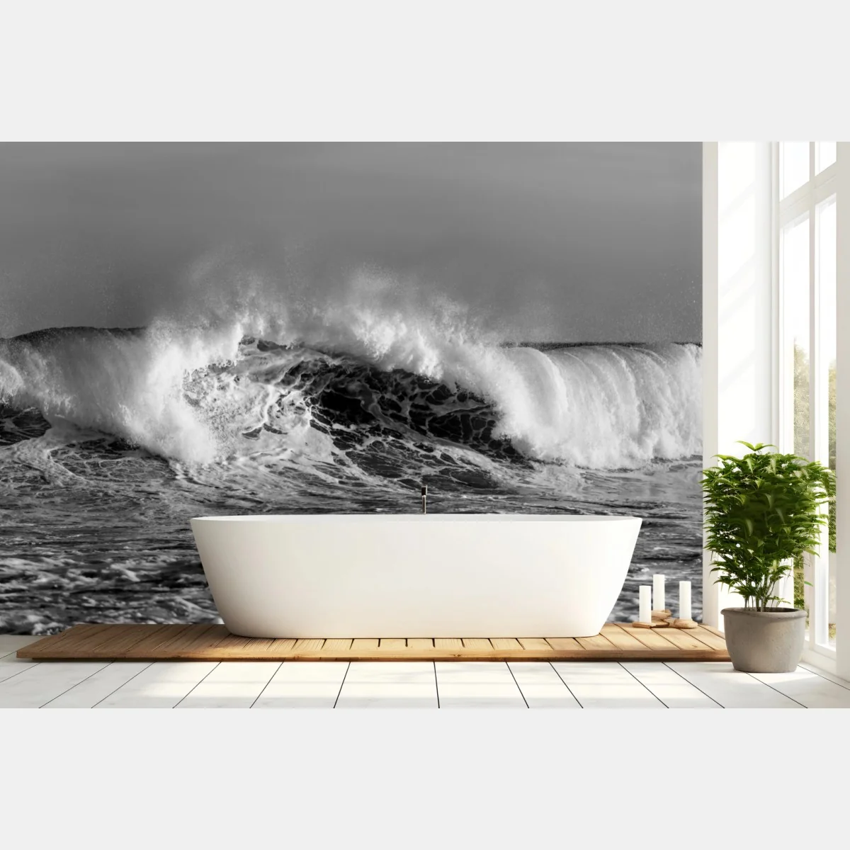 Fototapeta dramatyczna czarno-biała fala oceanu – Wallissimo® Fototapeta dramatyczna czarno-biała fala oceanu – Wallissimo®