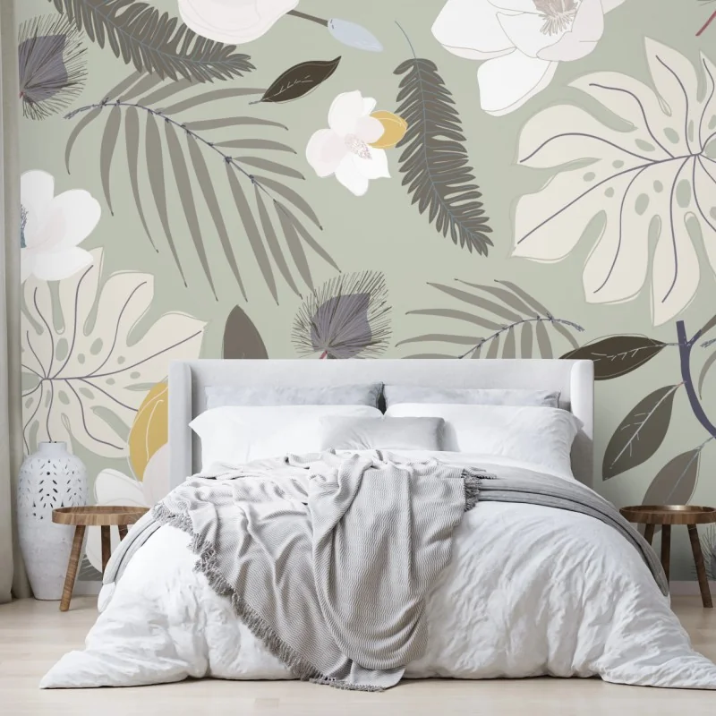 Fototapeta delikatny pastelowy wzór botaniczny – Wallissimo® Fototapeta delikatny pastelowy wzór botaniczny – Wallissimo®