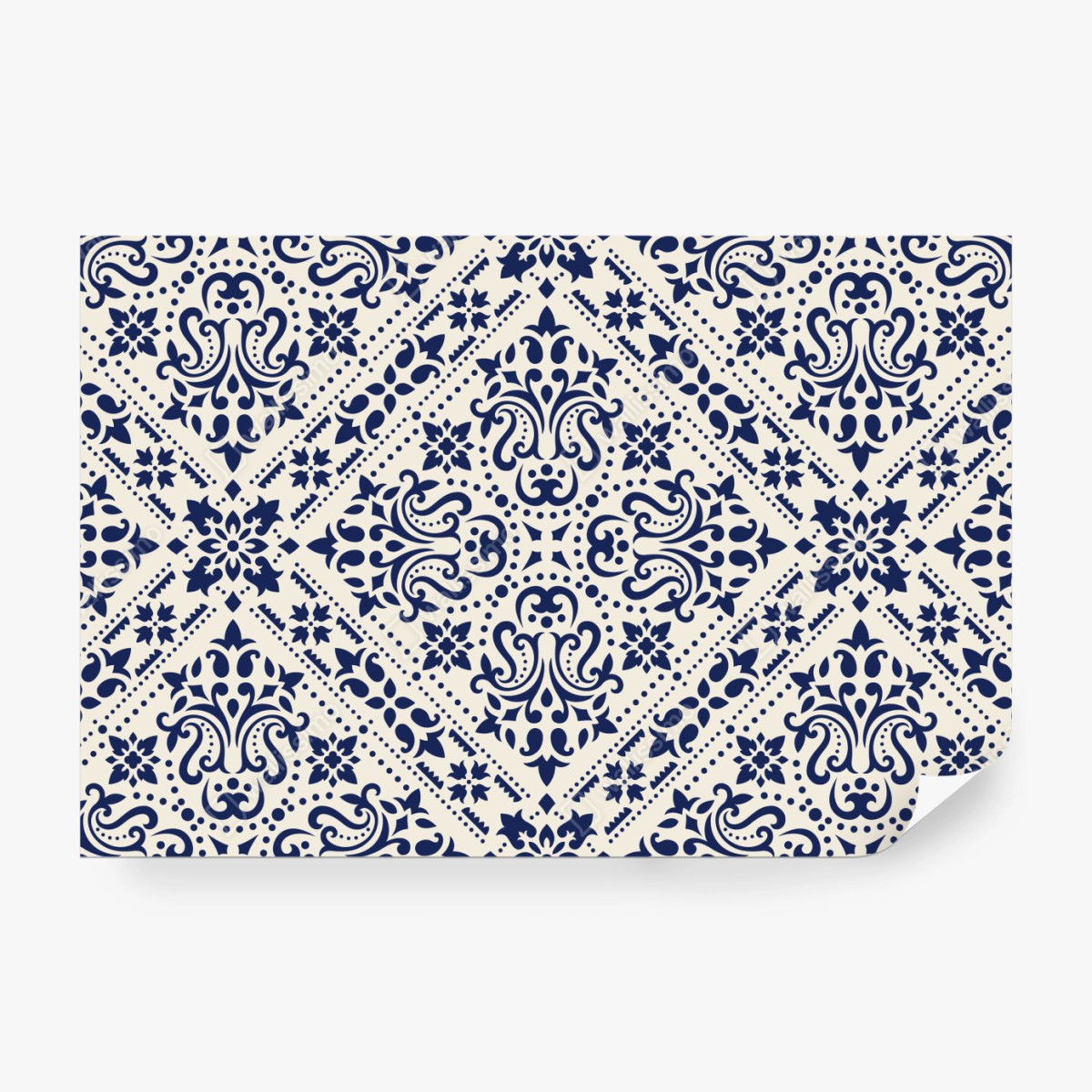 Fototapeta granatowy wzór damaskowy na płytkach – Wallissimo® Fototapeta granatowy wzór damaskowy na płytkach – Wallissimo®