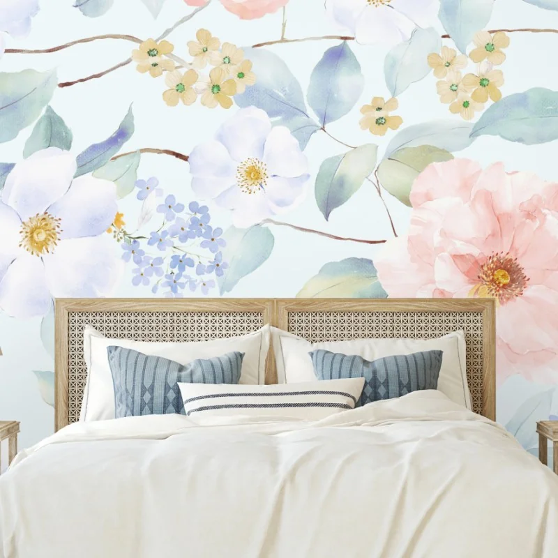 Fototapeta delikatne pastelowe kwiaty w akwareli – Wallissimo® Fototapeta delikatne pastelowe kwiaty w akwareli – Wallissimo®